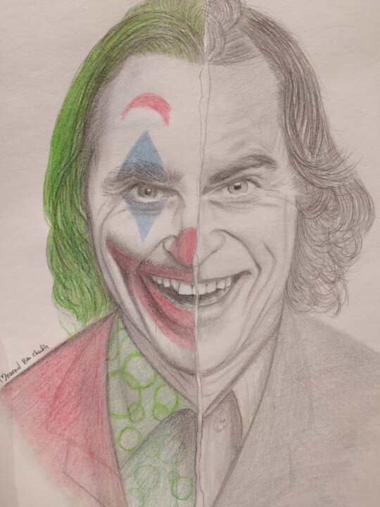 Drawing titled "THE JOKER" by Mourad Lila, Original Artwork, Pencil
