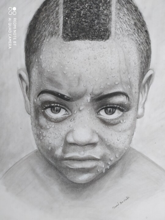 Drawing titled "Regard Innocence" by Mourad Lila, Original Artwork, Graphite