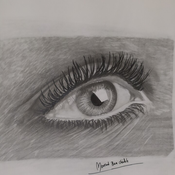 Drawing titled "l'œil" by Mourad Lila, Original Artwork, Charcoal