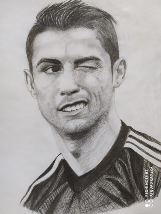 Drawing titled "Cristiano Ronaldo" by Mourad Lila, Original Artwork, Pencil