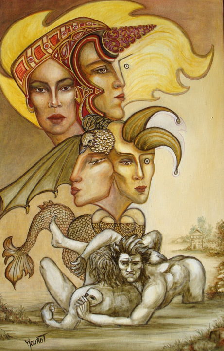 Peinture intitulée "les 4 éléments" par Marie-Jeanne Mourot, Œuvre d'art originale, Huile