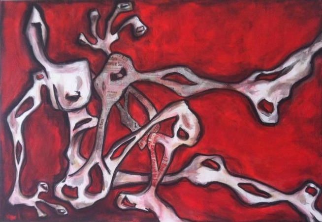 Peinture intitulée "Nu assis rouge I" par Moussa Dazi, Œuvre d'art originale, Acrylique