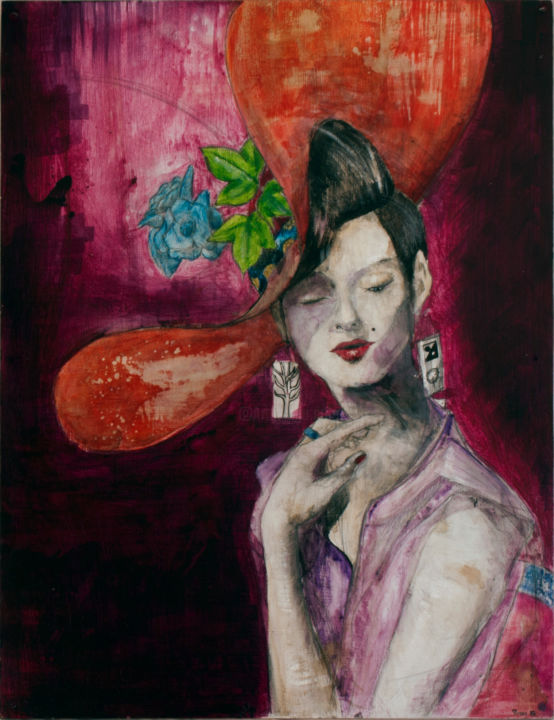 Painting titled "Purple lady" by Raphaël Moussy (Musos), Original Artwork, Acrylic Mounted on Wood Stretcher frame