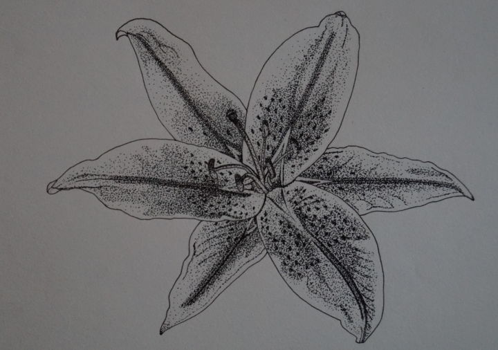 Dessin intitulée "Fleur" par Karen Mouton, Œuvre d'art originale, Encre