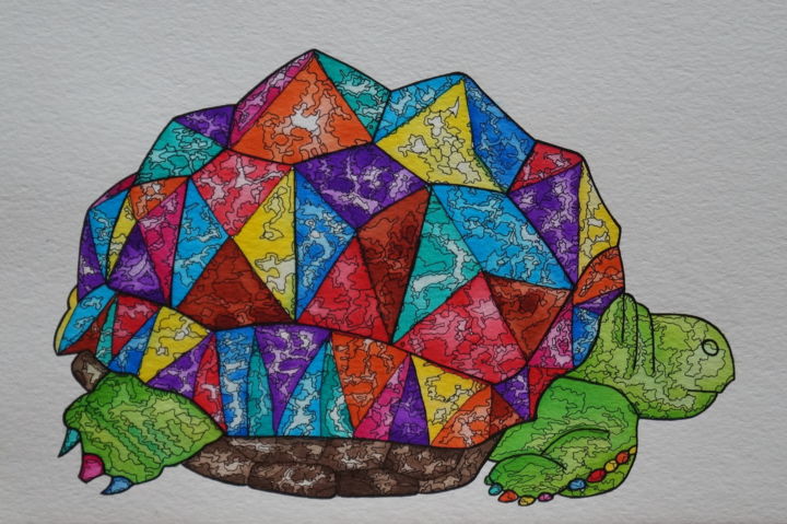 Peinture intitulée "tortue" par Karen Mouton, Œuvre d'art originale, Encre