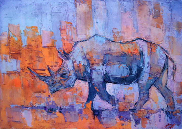 Картина под названием "Rhinoceros" - Movses Petrosyan, Подлинное произведение искусства, Акрил