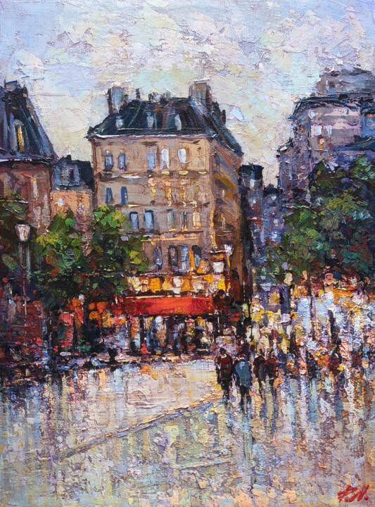 Painting titled "City landscape" by Movses Petrosyan, Original Artwork, Acrylic Mounted on Wood Stretcher frame
