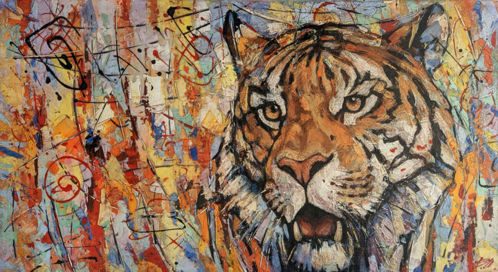 Painting titled "Tiger 2" by Movses Petrosyan, Original Artwork, Acrylic