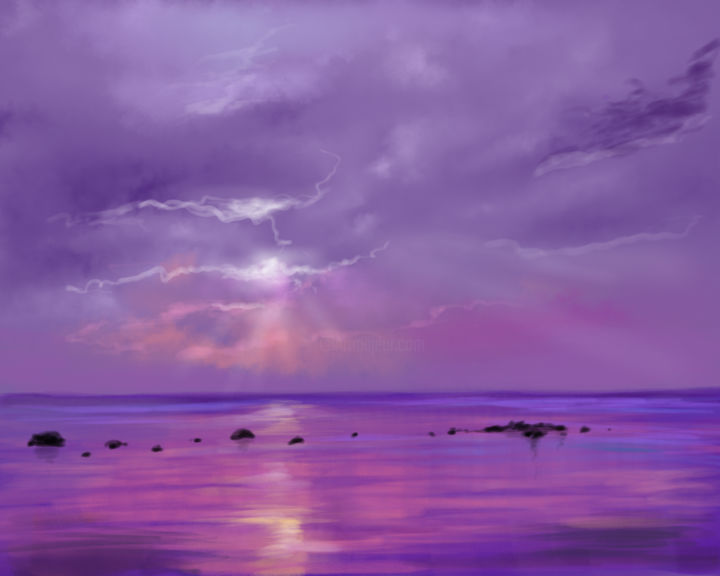 Digital Arts titled "Sea sunset" by Tigran Movsisyan, Original Artwork, Digital Painting