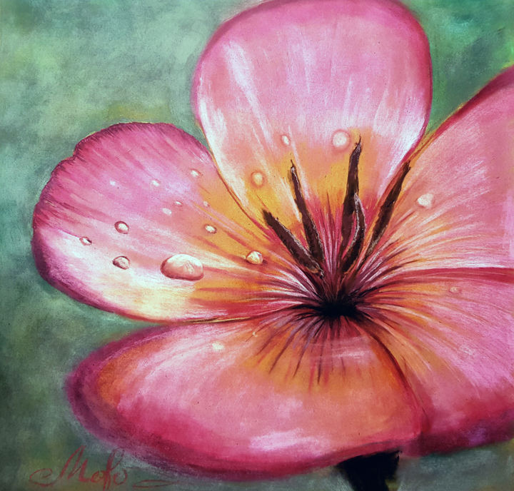Painting titled "The Red Flower" by Tigran Movsisyan, Original Artwork, Pastel