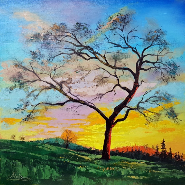 Schilderij getiteld "Oil painting Tree a…" door Tigran Movsisyan, Origineel Kunstwerk, Olie