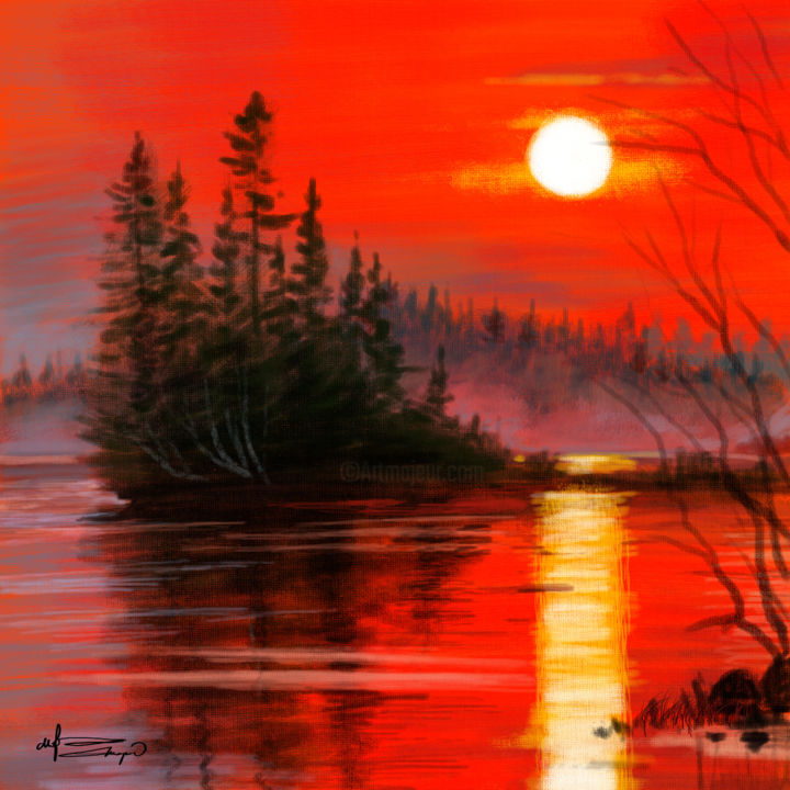 Arts numériques intitulée "Red sunset digital…" par Tigran Movsisyan, Œuvre d'art originale, Peinture numérique
