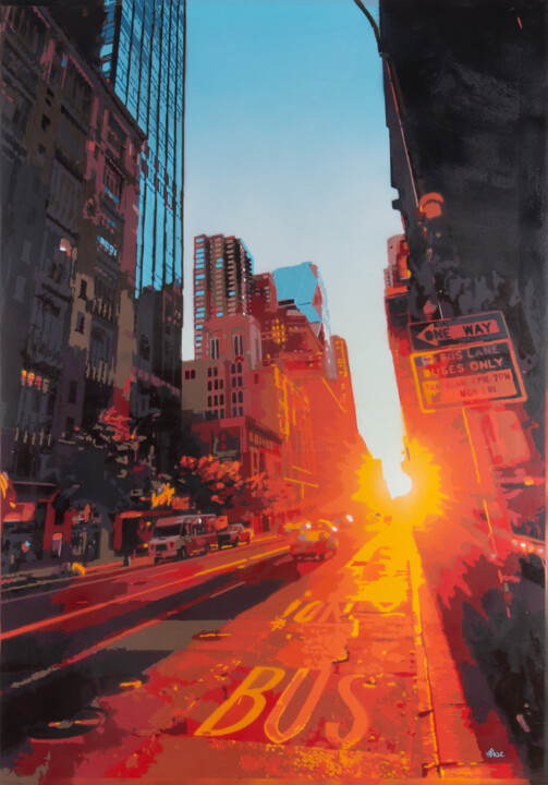 Peinture intitulée "Manhattanhenge #4" par Marco Barberio, Œuvre d'art originale, Bombe aérosol