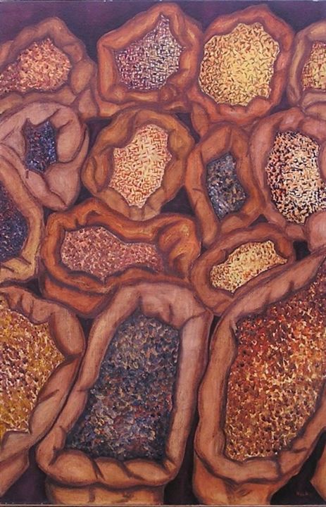 Pintura titulada "marché de graines" por Kicha, Obra de arte original