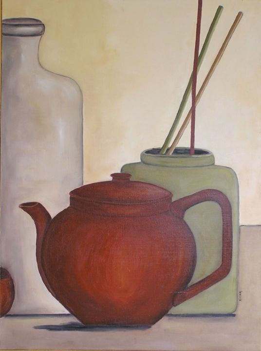 Peinture intitulée "thé au jasmin" par Kicha, Œuvre d'art originale