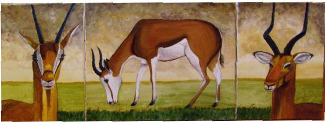 Painting titled "Triptique antilopes" by Marie-Pierre Marche, Original Artwork, Oil