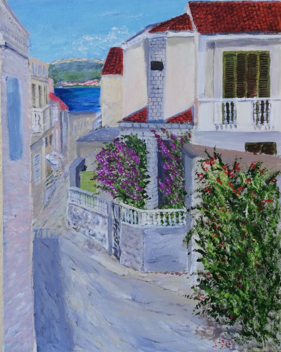 Painting titled "To the sea - Pašman" by Mirosława Porembska-Wojtowicz, Original Artwork, Acrylic