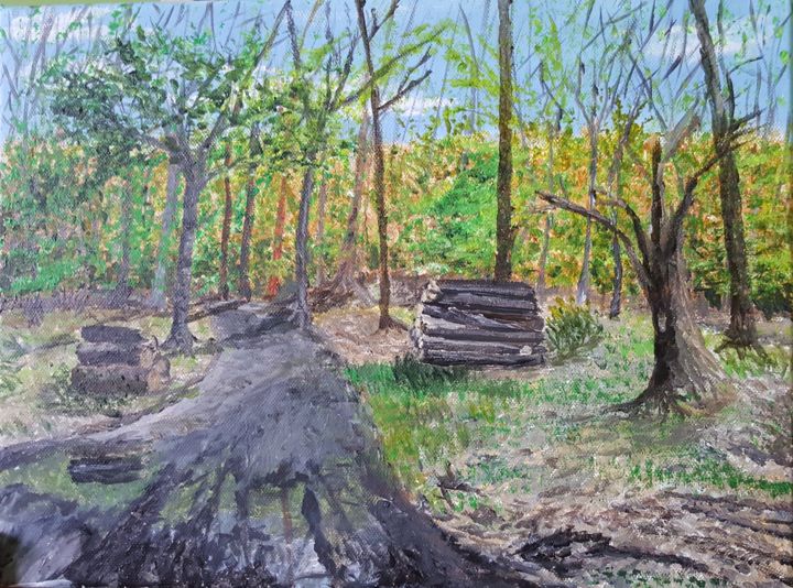 Malerei mit dem Titel "Forrest path" von Mirosława Porembska-Wojtowicz, Original-Kunstwerk, Acryl
