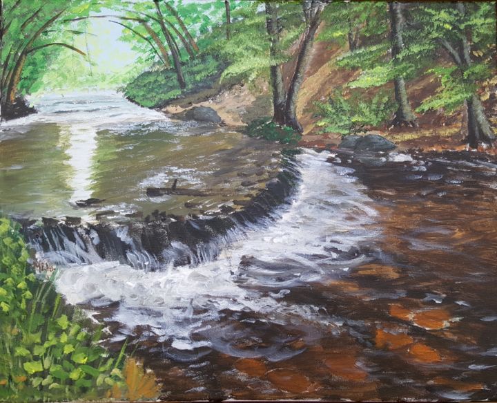 Painting titled "River in the forest" by Mirosława Porembska-Wojtowicz, Original Artwork, Acrylic