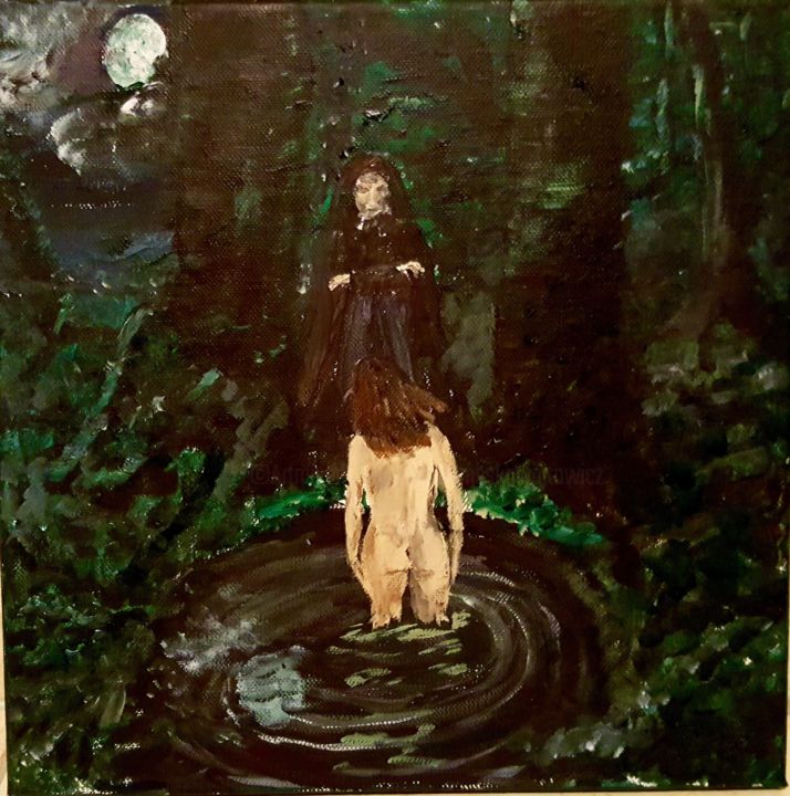 Malerei mit dem Titel "Meeting in the dark" von Mirosława Porembska-Wojtowicz, Original-Kunstwerk, Acryl