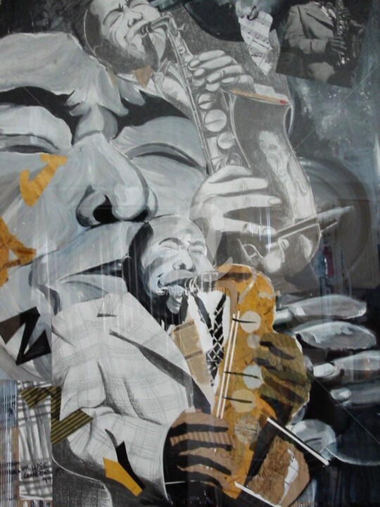 Collages titled "JAZZY" by Marie-Pierre Philippe-Lohézic (MPPL-ART), Original Artwork, Acrylic Mounted on Wood Panel