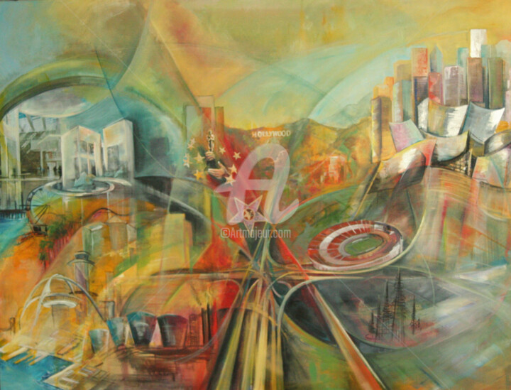 Painting titled "LOS ANGELES Overview" by Marie-Pierre Philippe-Lohézic (MPPL-ART), Original Artwork, Collages