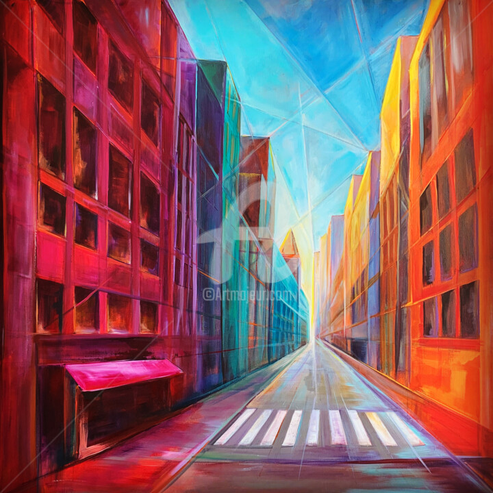 Painting titled "ALONE IN THE CITY" by Marie-Pierre Philippe-Lohézic (MPPL-ART), Original Artwork, Acrylic