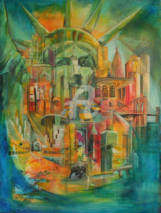 Painting titled "NEW YORK Overview" by Marie-Pierre Philippe-Lohézic (MPPL-ART), Original Artwork, Acrylic