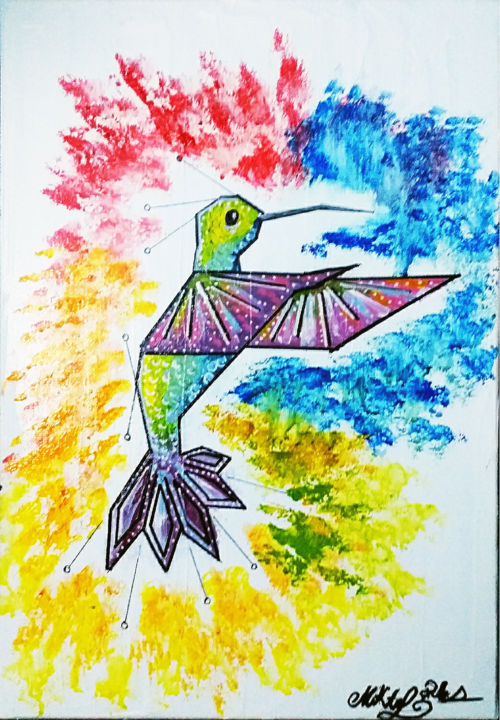 Peinture intitulée "colibri.jpg" par Mike Pi, Œuvre d'art originale, Acrylique