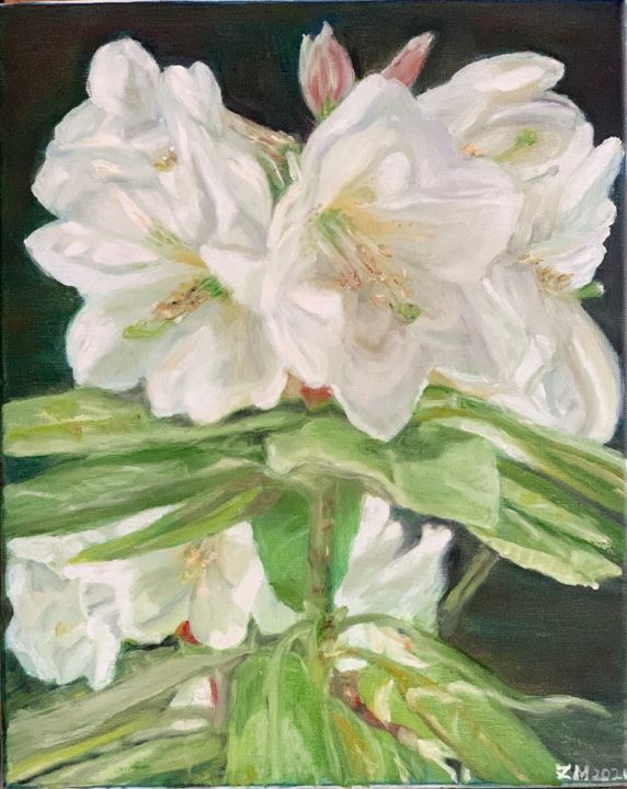 Painting titled "White flowers" by Mariia Zasidkovych (Mariia), Original Art, Oil