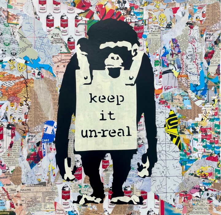 Painting titled "Keep it unreal" by Mr. Brainwash, Original Artwork, Paper