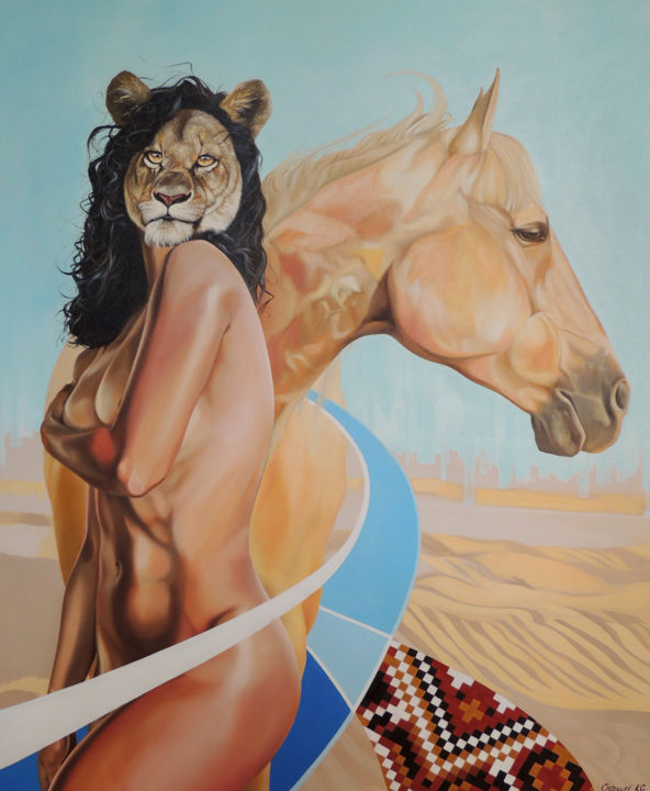 Painting titled "Strong woman" by Kakajan Charyyev, Original Artwork, Oil Mounted on Wood Stretcher frame