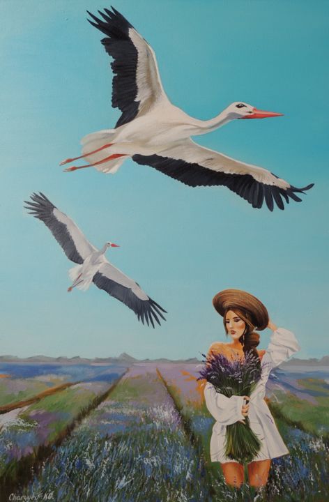 Картина под названием "Under a peaceful sky" - Kakajan Charyyev, Подлинное произведение искусства, Масло Установлен на Подра…