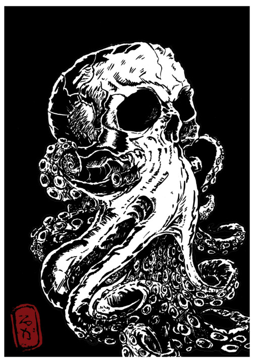 Рисунок под названием "Dark octopus" - Mr_lucassss, Подлинное произведение искусства, Чернила