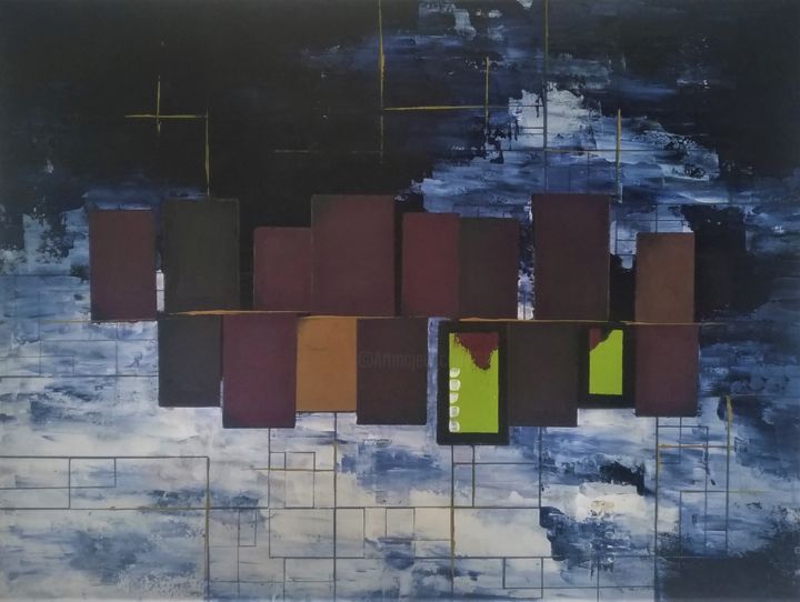 Pittura intitolato "Tow'n" da Marco Re, Opera d'arte originale, Acrilico