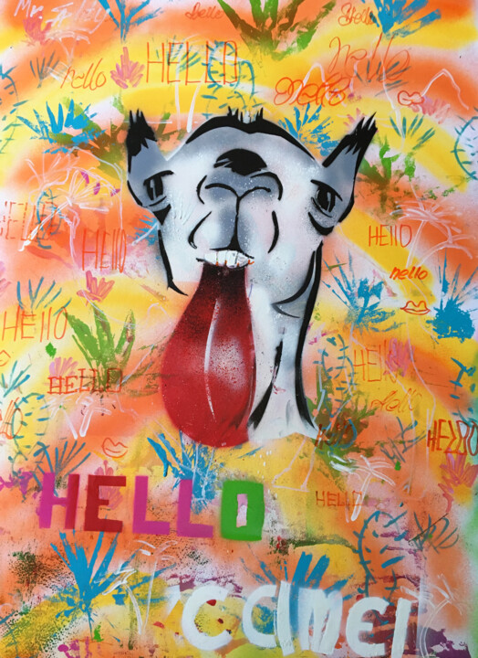 Картина под названием "Hello from the dese…" - Mr. Salty, Подлинное произведение искусства, Рисунок распылителем краски