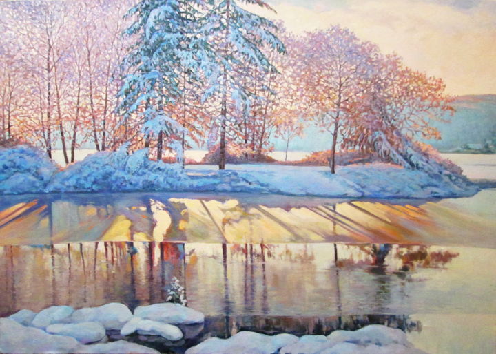 Malerei mit dem Titel "Frosty morning" von Jura Sapozhnikov, Original-Kunstwerk, Öl