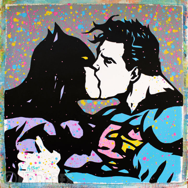 Peinture intitulée "Super Kiss (Batman…" par Mr.Babes, Œuvre d'art originale, Acrylique