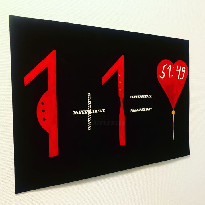 「1+1=♥️」というタイトルの絵画 Paxによって, オリジナルのアートワーク, オイル