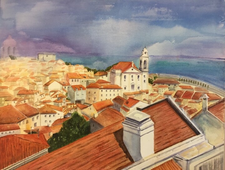 Картина под названием "A Lisbon View" - Mridula Gupta, Подлинное произведение искусства, Акрил Установлен на Деревянная рама…