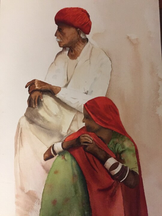 Painting titled "A couple from Rajas…" by Mridula Gupta, Original Artwork, Watercolor