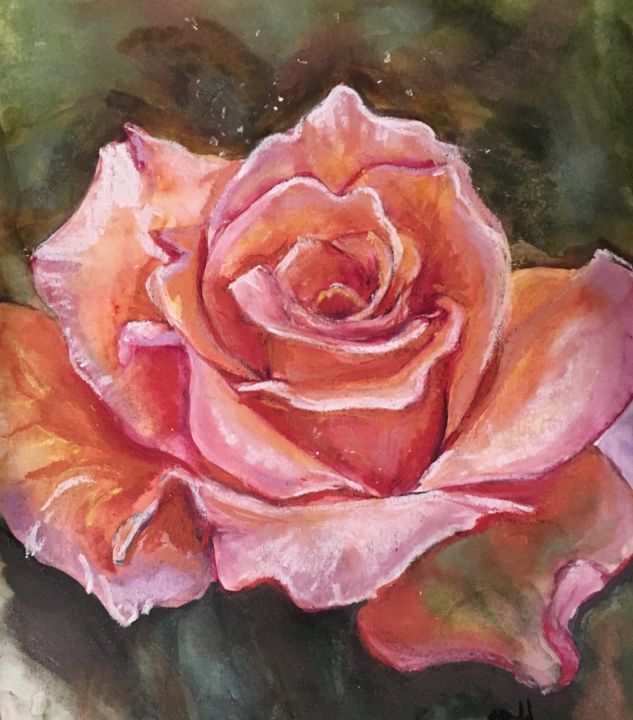 Painting titled "The pottery rose" by Mr. Nekalo, Original Artwork, Watercolor