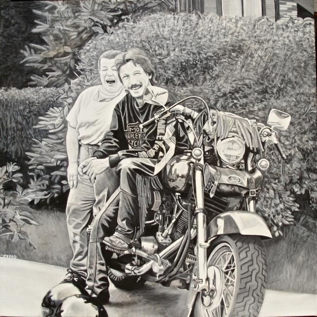 Painting titled "Harley Davidson" by Michel Robitaille, Original Artwork