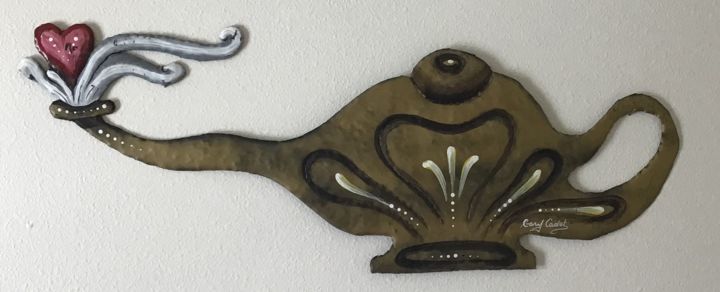 Sculpture titled "Genie lamp" by Gary Cadet, Original Artwork, Metals