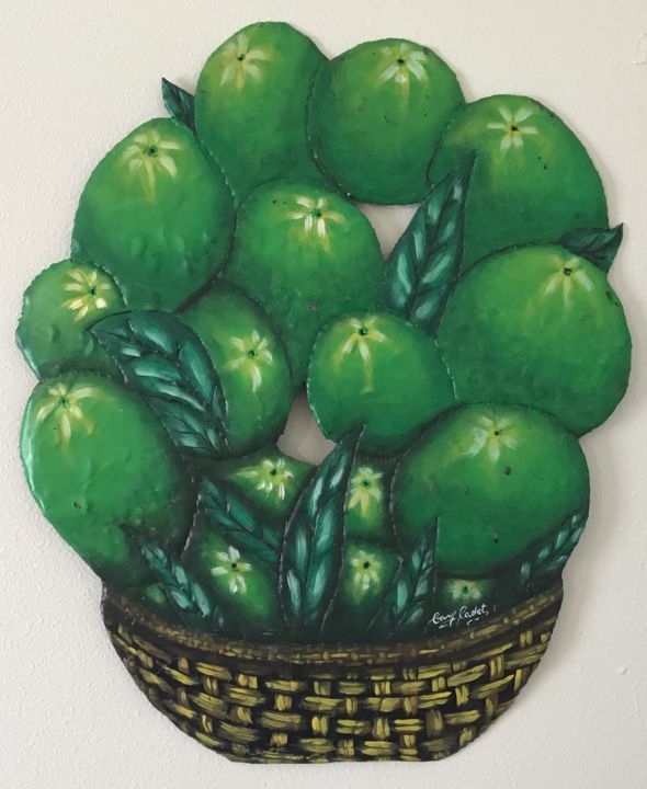 Sculpture titled "Basket of greens" by Gary Cadet, Original Artwork, Metals