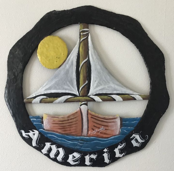 Sculpture titled "Go to America" by Gary Cadet, Original Artwork, Metals