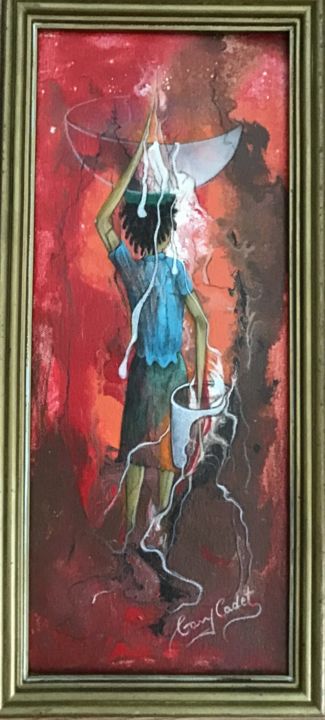 Painting titled "Water girl" by Gary Cadet, Original Artwork, Acrylic Mounted on Wood Panel