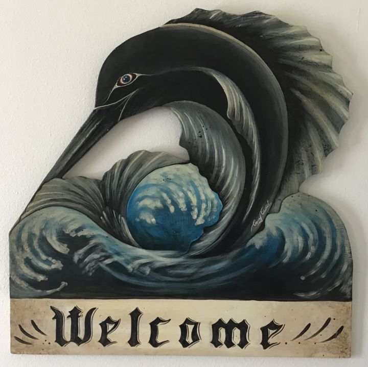 Sculpture titled "Welcome" by Gary Cadet, Original Artwork, Wood