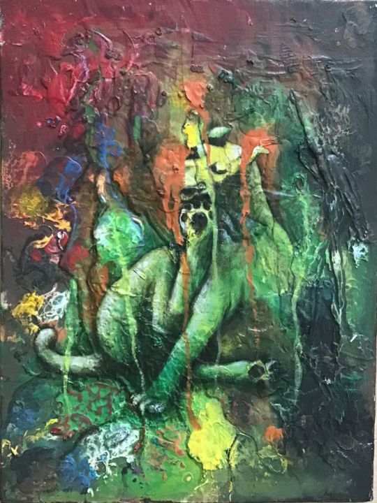 Painting titled "Scratching Dog" by Gary Cadet, Original Artwork, Acrylic