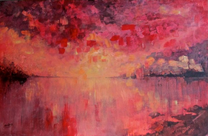 Painting titled "red-sky-at-night" by Bobbie O'Toole, Original Artwork, Acrylic